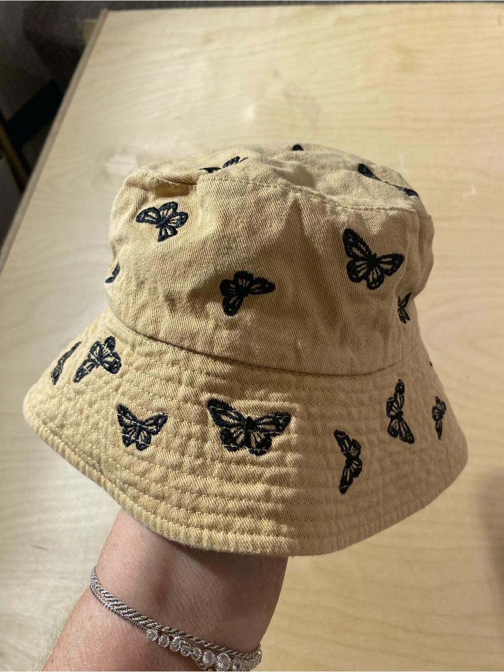 Kids Beige Butterfly Bucket Hat (BD)